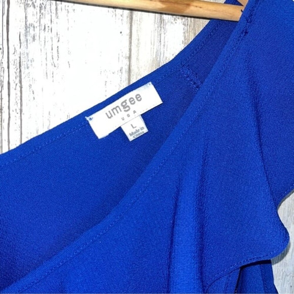 Umgee Cobalt Blue Ruffle Open Sleeve Blouse - Picture 3 of 6